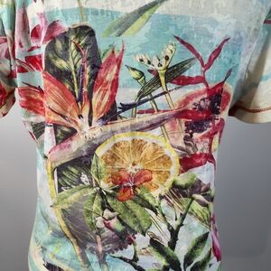 Floral Citrus Print Short Sleeve Tee - Multicolor